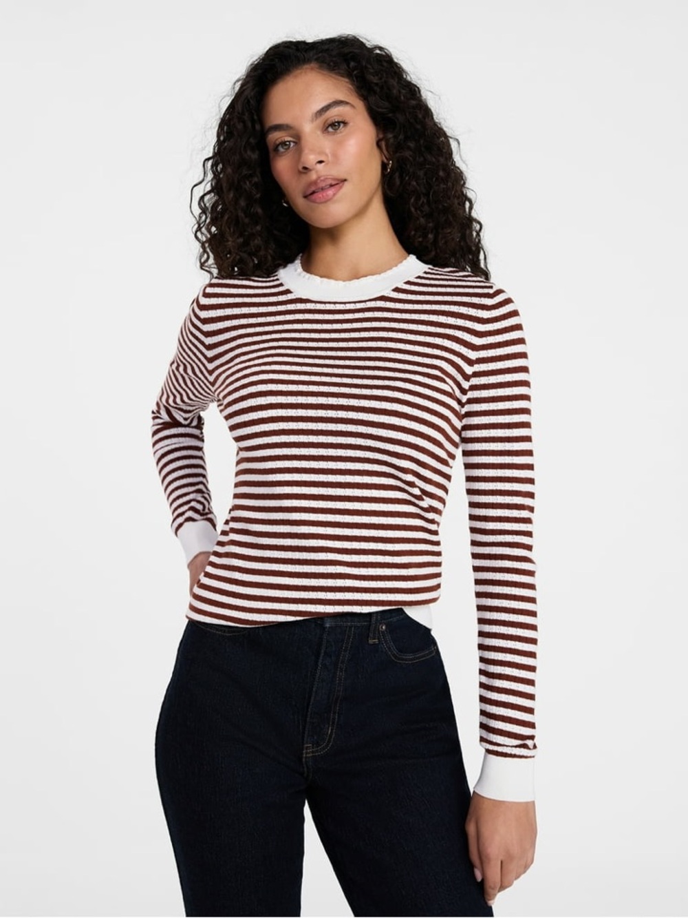 Striped Long-Sleeve Crewneck sweater in Burgundy & White time and tru size XXXL
